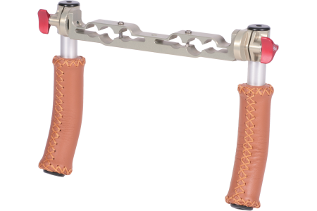 Vocas tube handgrip kit with two leather grips short (0390-0004) and one rail bracket (0390-0006)