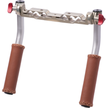 Vocas tube handgrip kit with two leather grips long (0390-0005) and one rail bracket (0390-0006)
